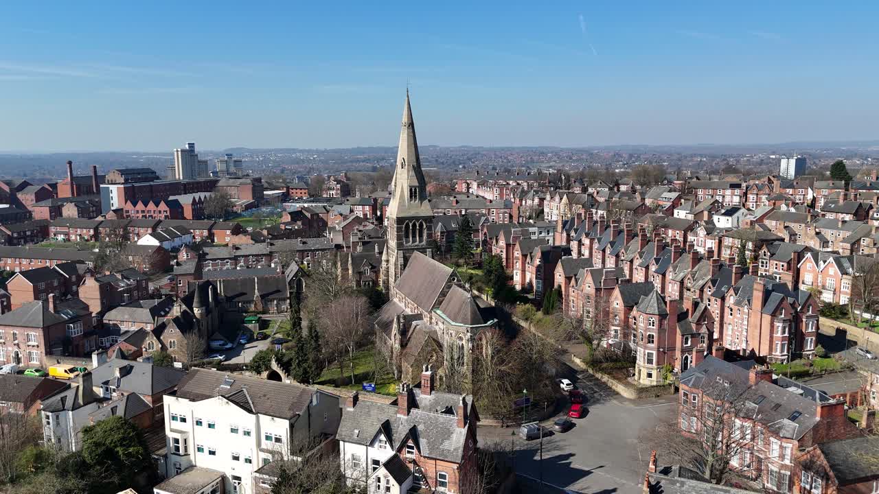All Saints' Church Nottingham UK drone,aerial panning shot 4K footage