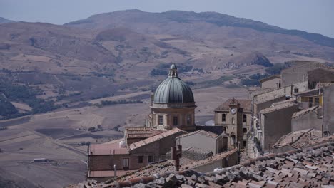 chiesa madre cathedral in the southern italian regional village of gangi, views of madonie mounts in the province of palermo sicily italy