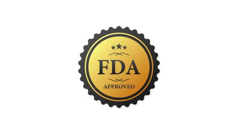 fda approved gold rubber stamp on white background. realistic object. motion graphics.