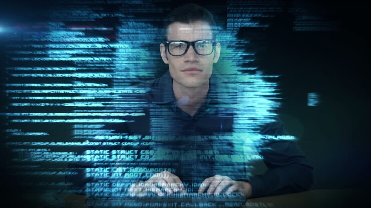 Um homem usando uma nova interface no futuro