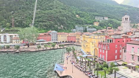 Lively-shore-housing-at-Riva-Del-Garda-Italy-aerial