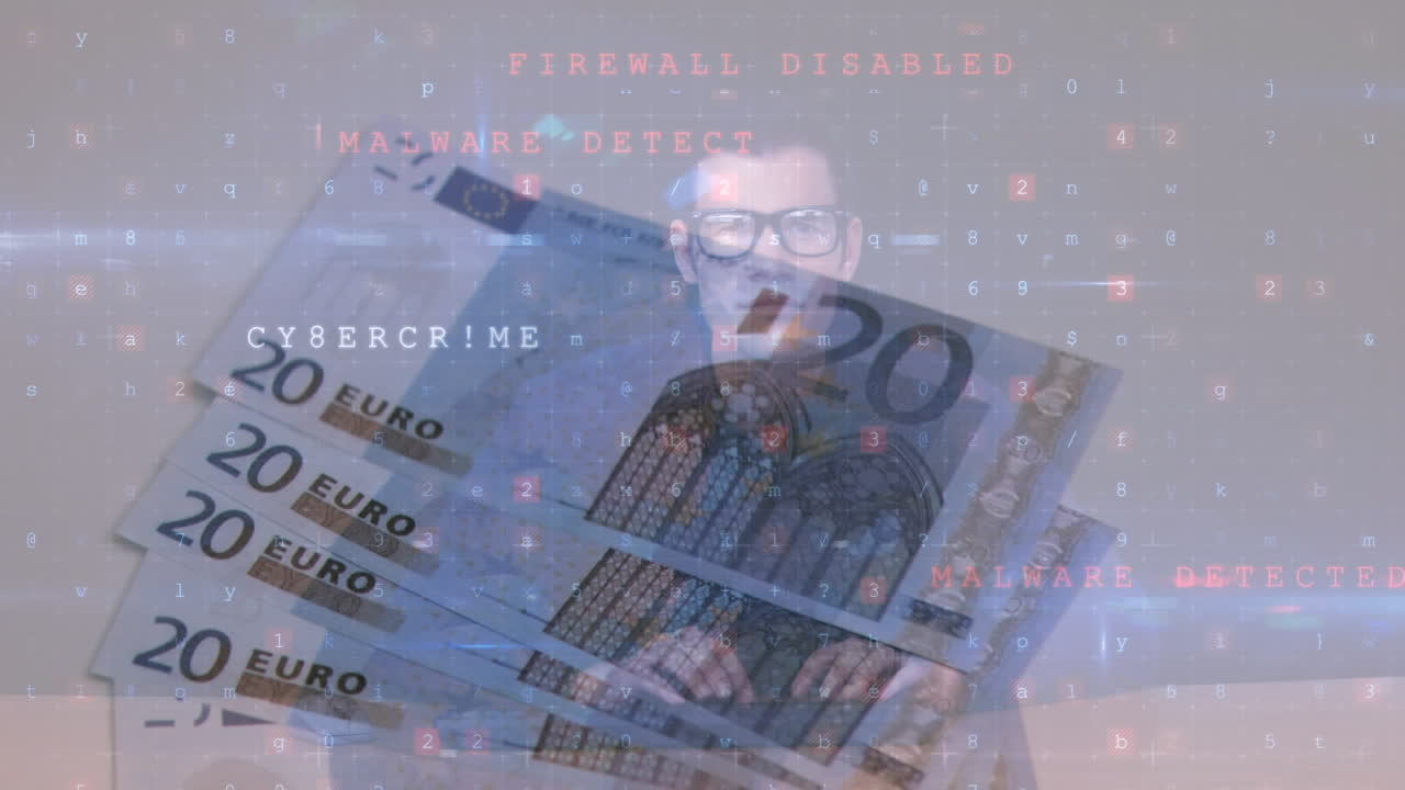 변화하는 숫자의 애니메이션, 유로 지폐에 대한 해커 및 바이러스 경보