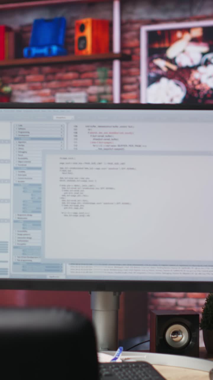 Vertical video Debugging software programming language displayed on computer monitor
