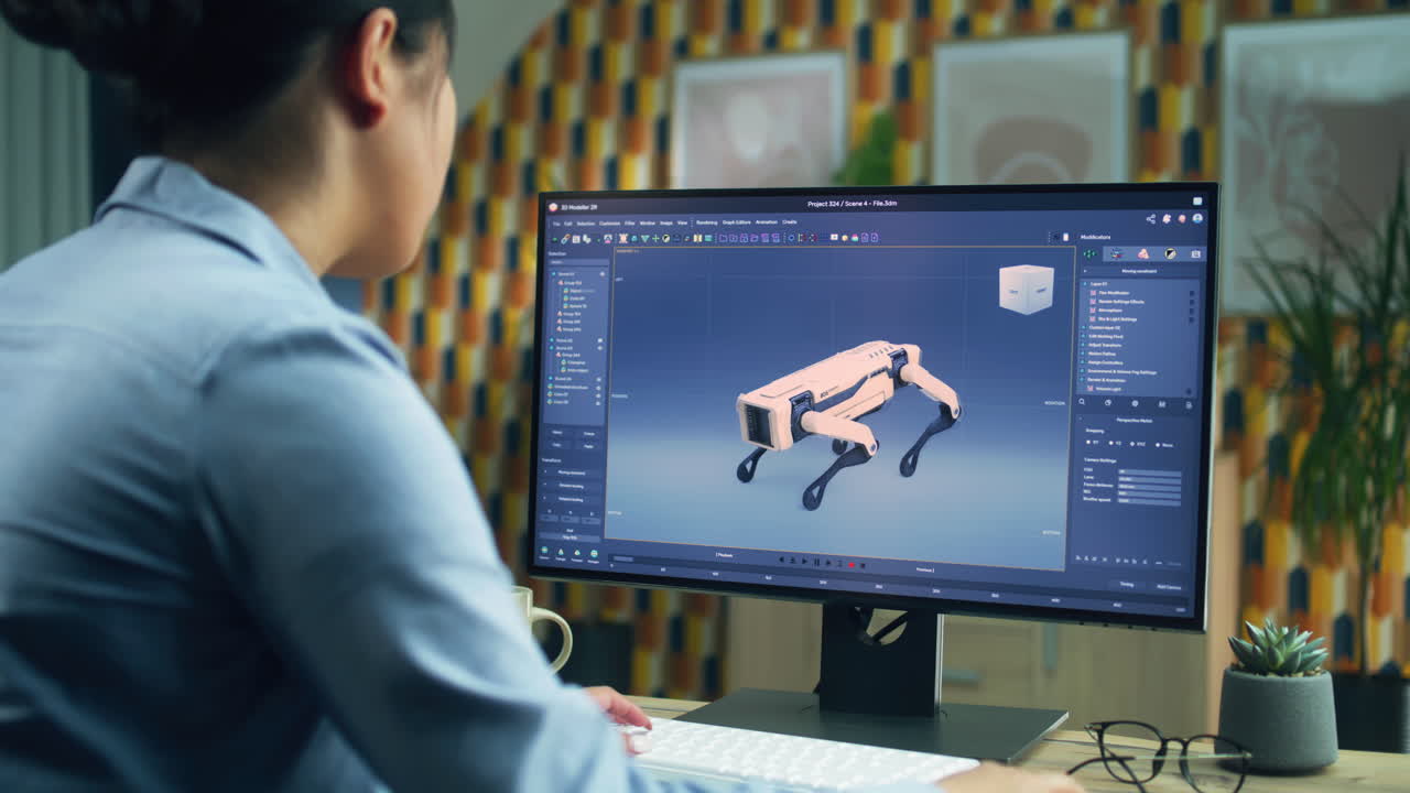 Woman Working on 3D Model on Pc at Home