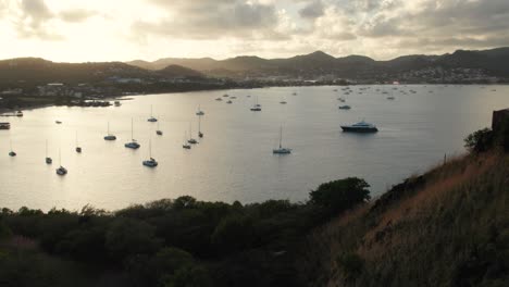 Evening-slow-motion-drone-shot-from-Rodney-Bay,-Saint-Lucia,-West-Indies