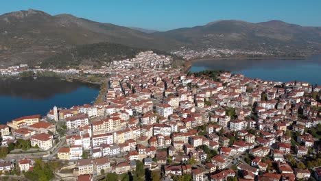kastoria greece, aerial dolly shot in town mainland in early morning, 4k footage