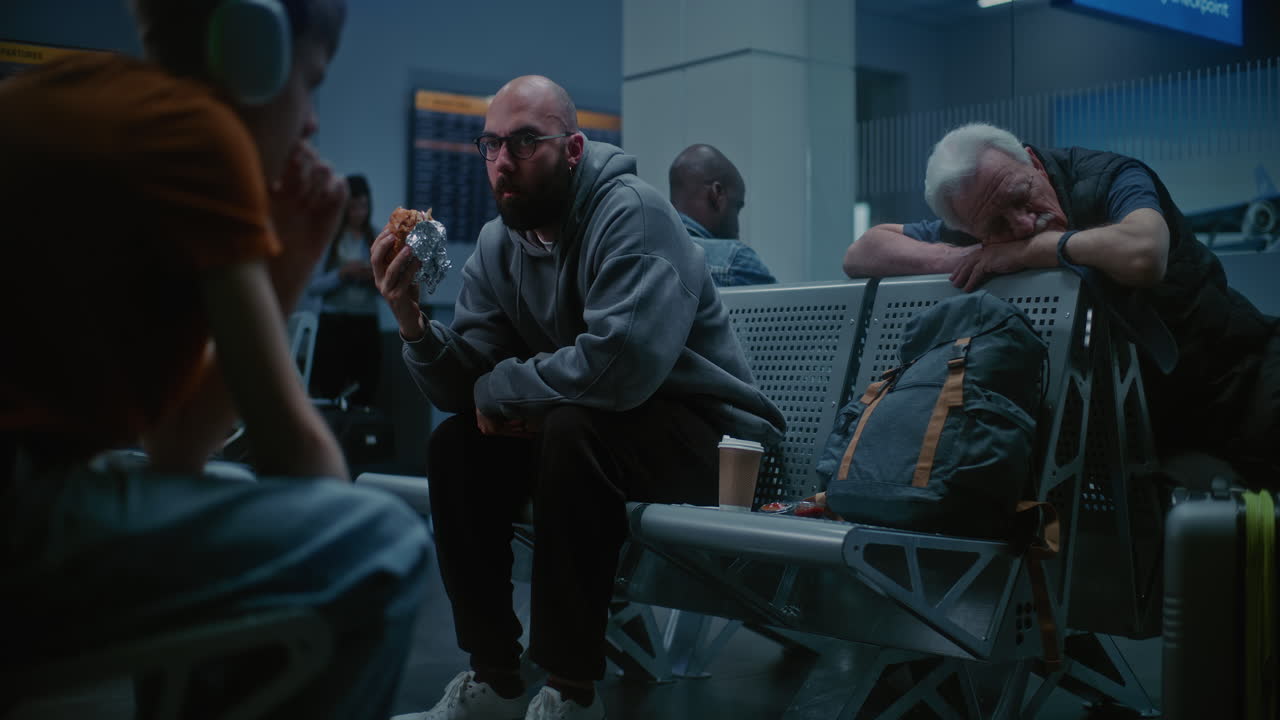 Tired Passengers at Airport Waiting Area