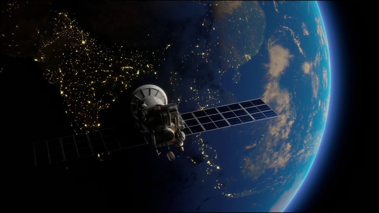satélite artificial de la tierra. un satélite que vuela en el espacio sobre el globo