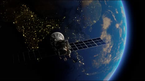 artificial satellite of the earth. a satellite flying in space over the globe