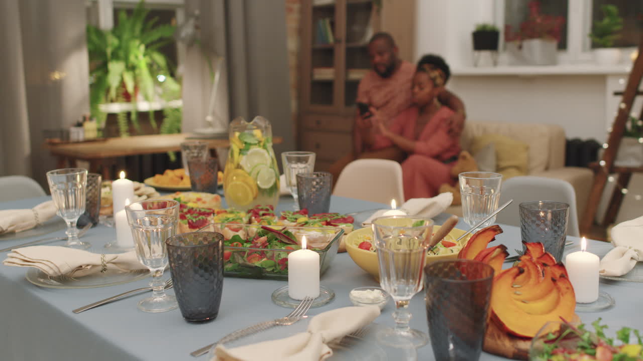 Overview Of Dinner Table For Big Family