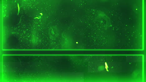 animation of dark marks and light scratches moving on green projected film with slipping frames