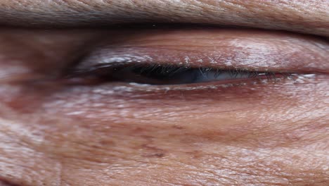 close-up of an elderly person's eye and skin