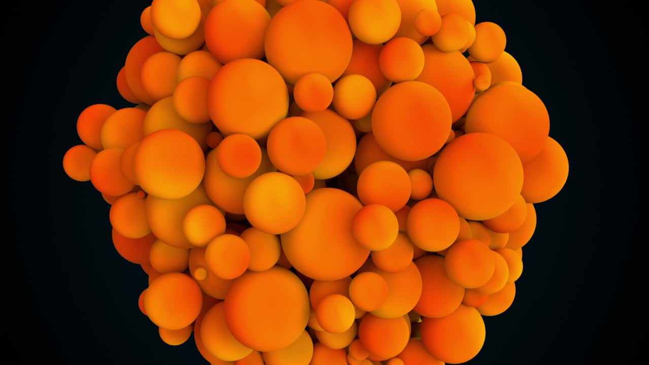 무작위적인 다채로운 구, 컴퓨터에서 생성된 대형과 소형 공의 추상적인 형태, 3d 렌더링 배경