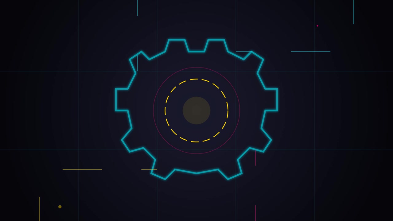 Animated Digital Gear Icon on Dark Background