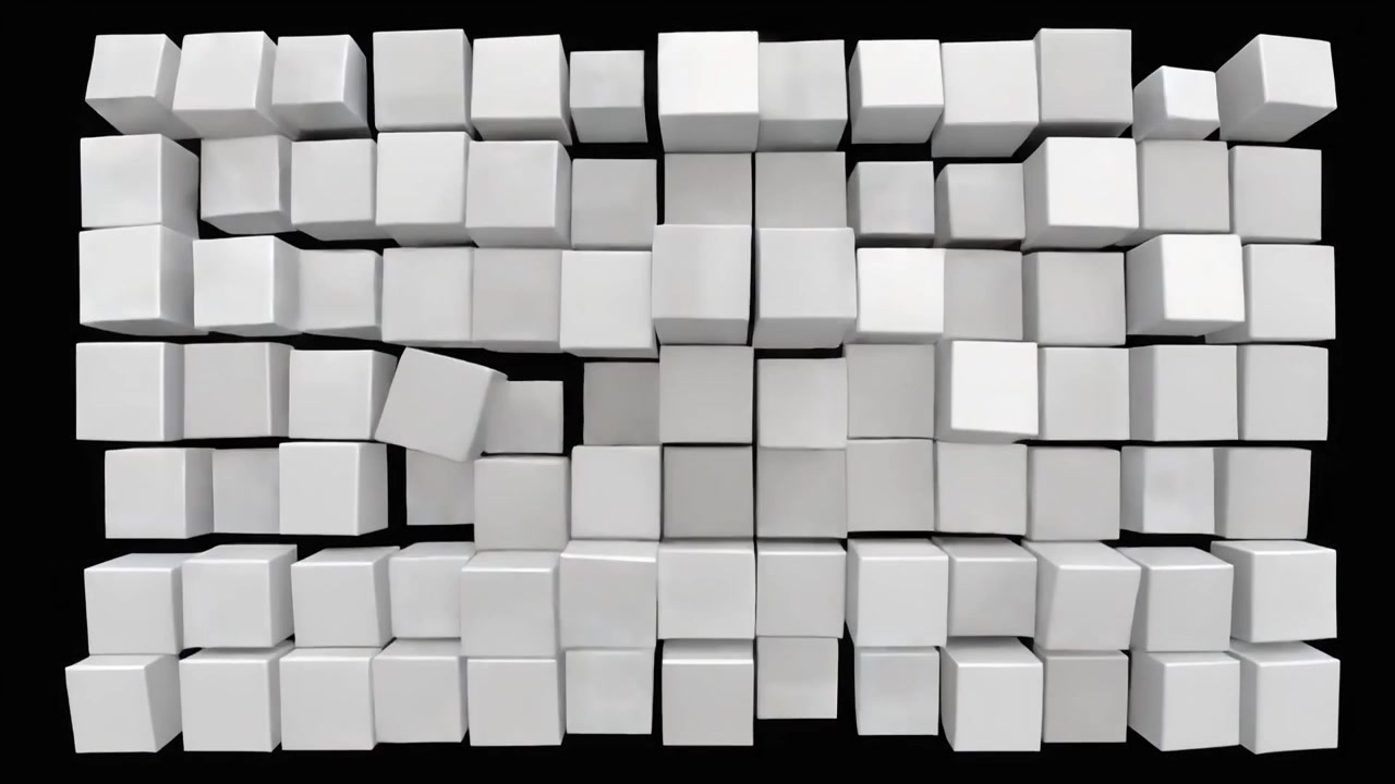 Abstract Animation of White Cubes Assembling and Disassembling on Black Background