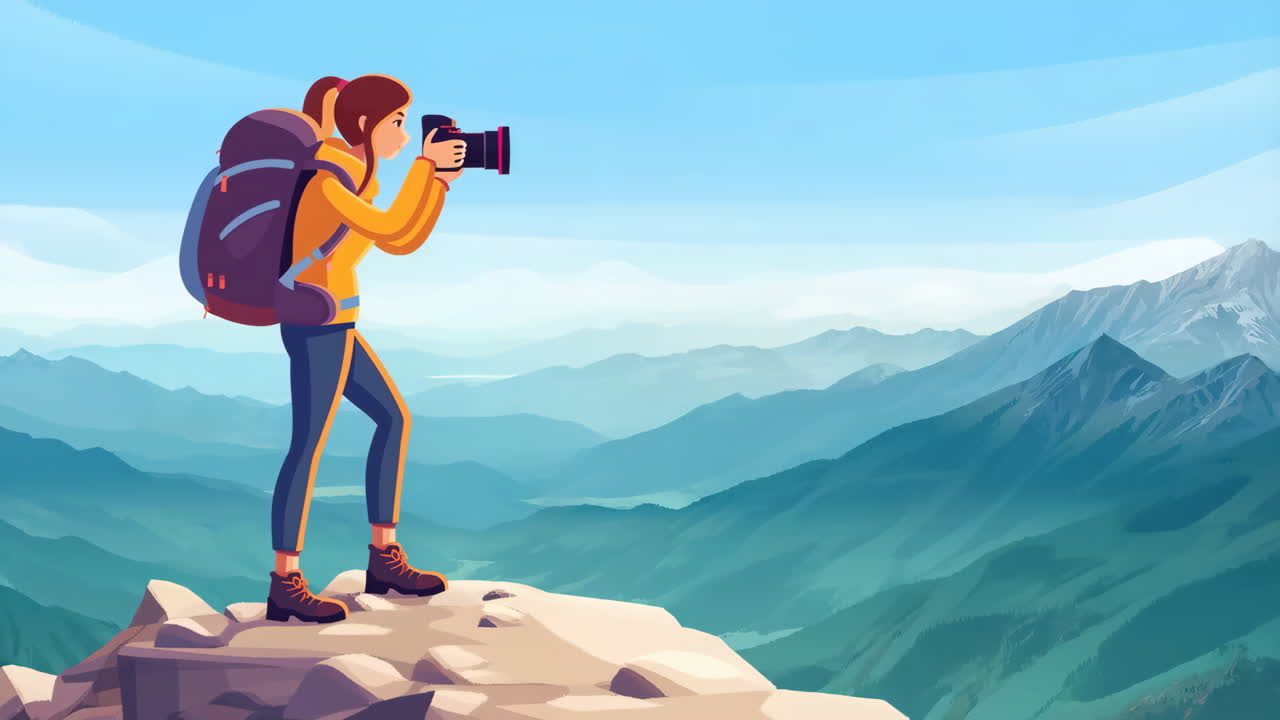 Hiker Photographing Mountain Landscape