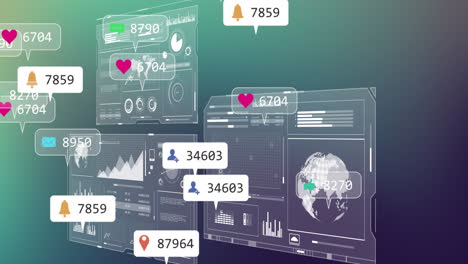 analyzing digital data with social media notifications on virtual animation interface