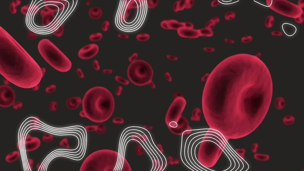 animación de las células de covid 19 que caen sobre líneas blancas con fondo negro