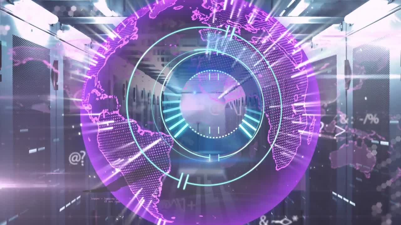 보라색 글로브와 서버에 대한 처리 서클의 애니메이션