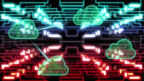 animación de formas de nubes iluminadas y patrón de rompecabezas de laberinto