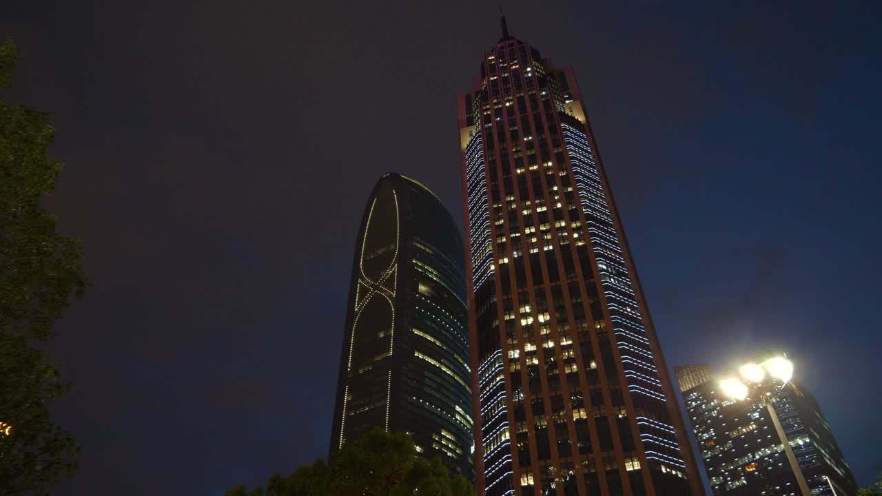 noche iluminada ciudad de guangzhou centro famoso rascacielos panorama 4k china
