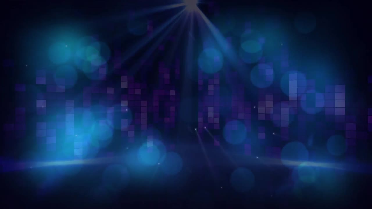 Animation of flashing light wall and blue spots of light on dancefloor of empty venue
