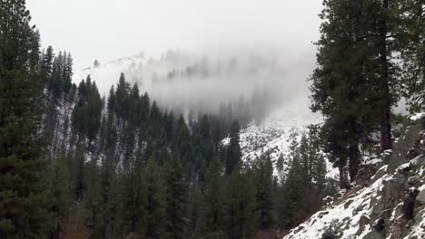 Dense-Clouds-Cover-Wild-Foggy-Mountains-Of-Boise-National-Forest,-Idaho-USA