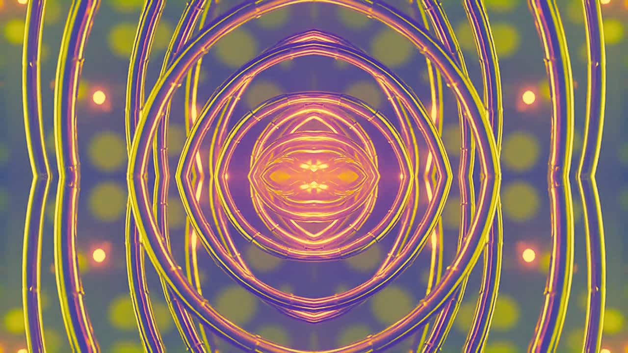 Abstract Glowing Golden Rings Kaleidoscope Tunnel
