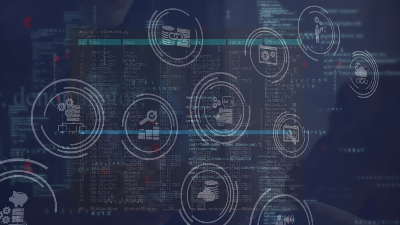 animación de múltiples iconos digitales y procesamiento de datos contra un fondo azul