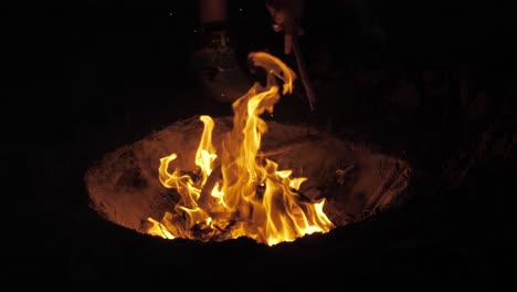 ajouter du bois au feu de camp