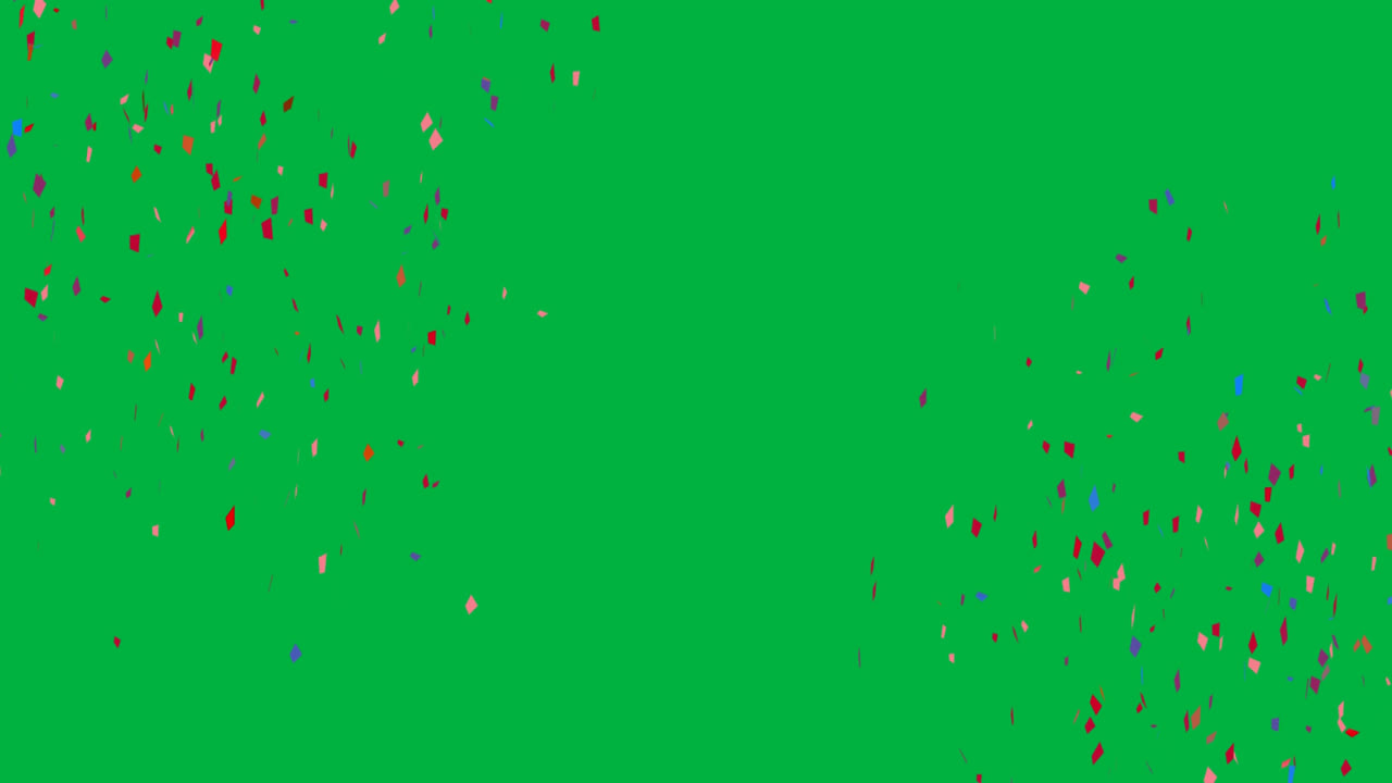 animación de confeti multicolor que cae sobre un fondo verde