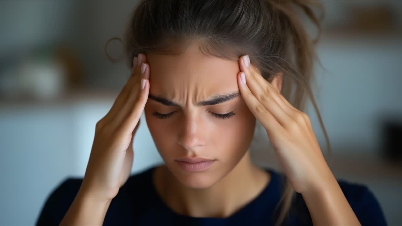 Woman experiencing headache with closed eyes