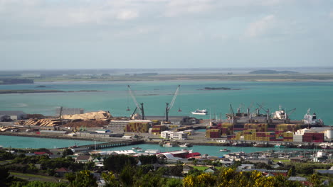 industrial harbor of bluff in new zealand, view from above