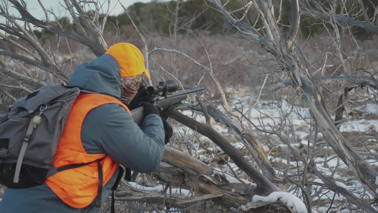 tirador y apunta a objetivos de animales de caza en el reino de los mentirosos en invierno