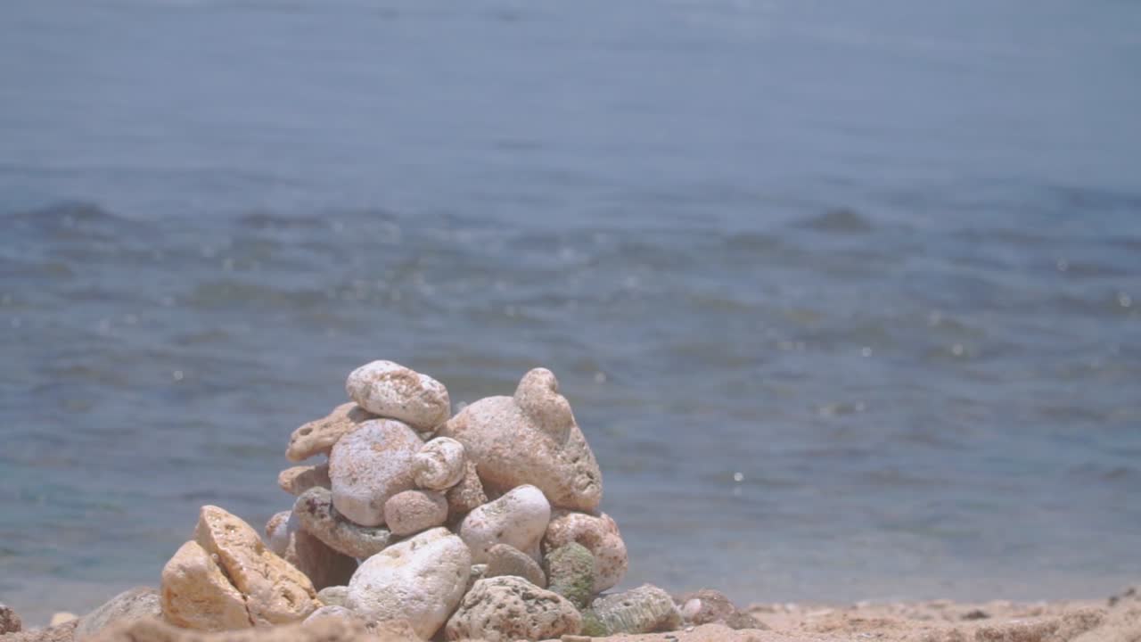 바다의 파도가 흐려진 산호암의 집중된  ⁇ 어리