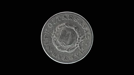 hungary 1 forint 1976 obverse with socialist coat of arms, macro loop on black background