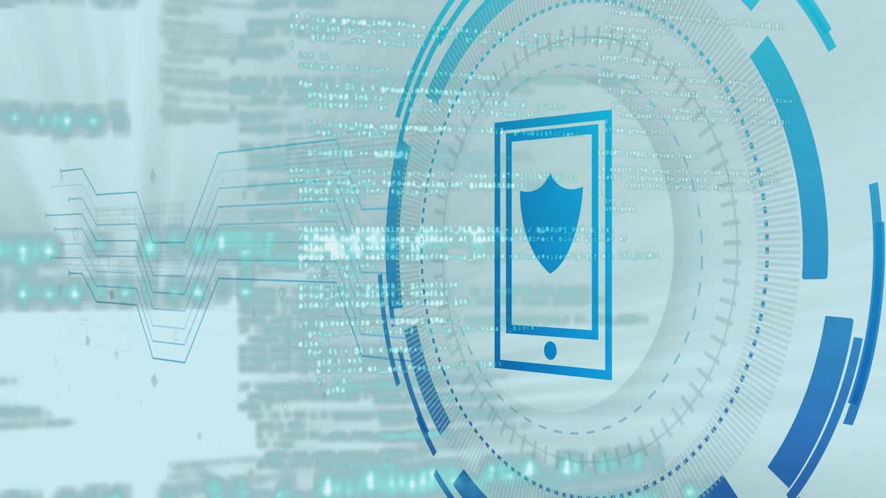 On start phone with shield sliding and zooming from right, rings rotating, showing mobile security