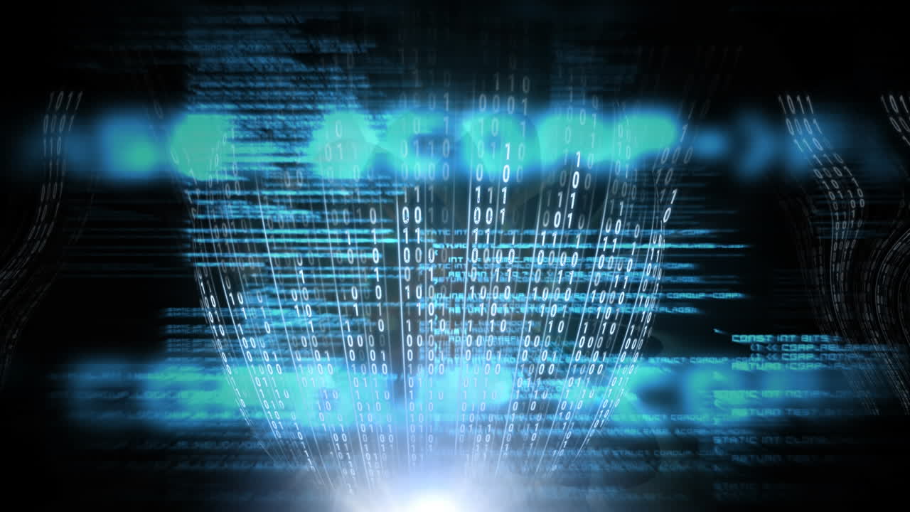 Digital animation of binary technology data 4k