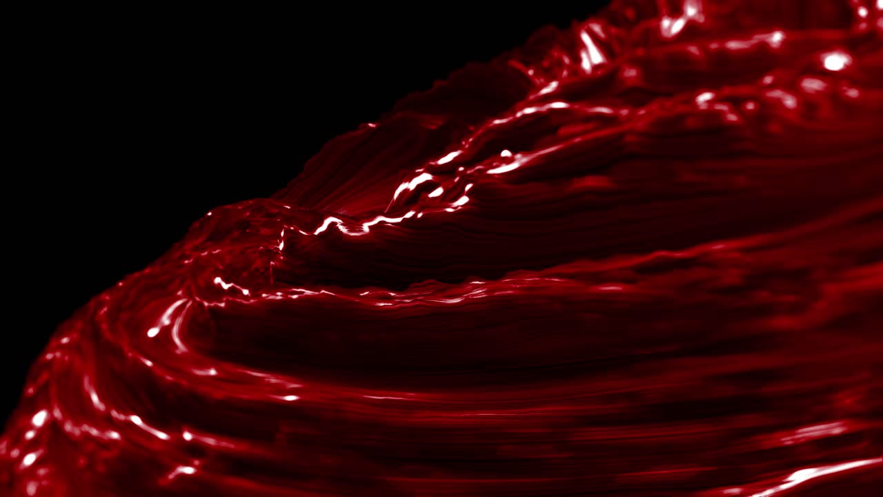 Red wavy swirling whirlpool on dark background. 3d animation loop