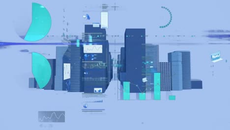 animation of statistical data processing against 3d building model