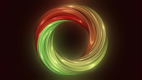 abstract 3d spiral design with glowing green and red colors on a dark background