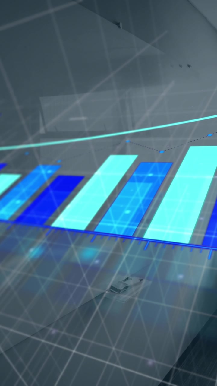 Animation of bar graph representing growth over blank whiteboard mounted on wall in office