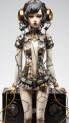 muñecas estatuas femeninas de porcelana con altavoces de audio y auriculares hechos con ai