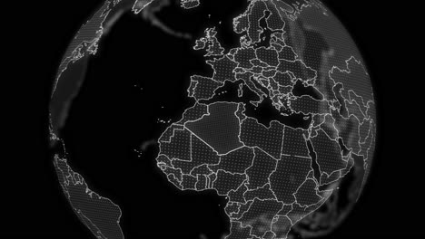 algeria country alpha for editing data analysis technology globe rotating, cinematic video showcases a digital globe rotating, zooming in on algeria country alpha for editing template