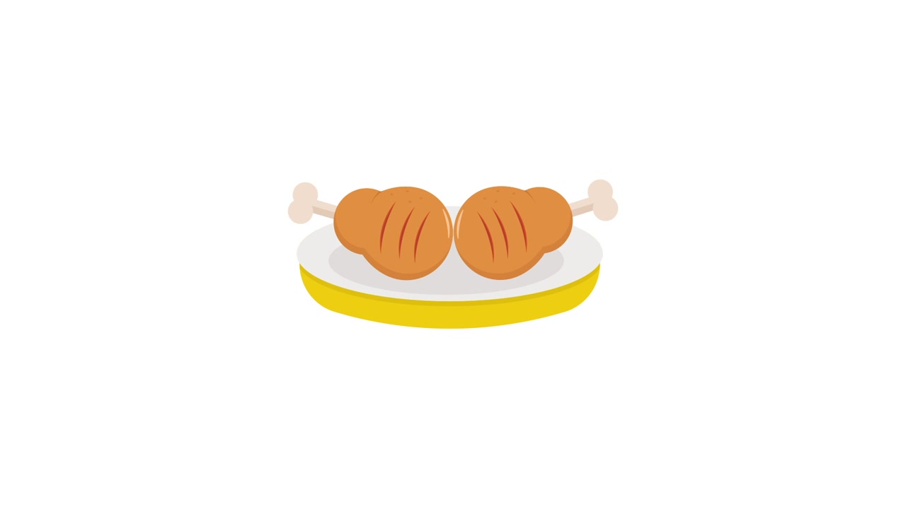 皿に乗ったアニメーションのチキンドラムスティック。