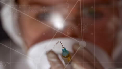animación de ecuaciones matemáticas y formas sobre jeringa y científica caucásica