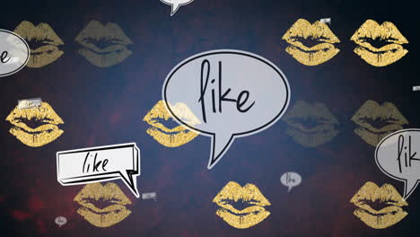 animation of like texts and lips on blue background