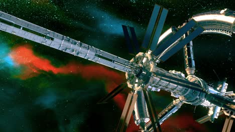 vuelo de una estación espacial futurista al planeta azul