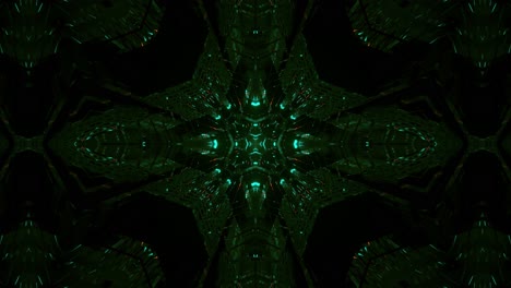 Green-color-kaleidoscopic-sequence-abstract-with-infinite-complex-patterns-on-dark-background