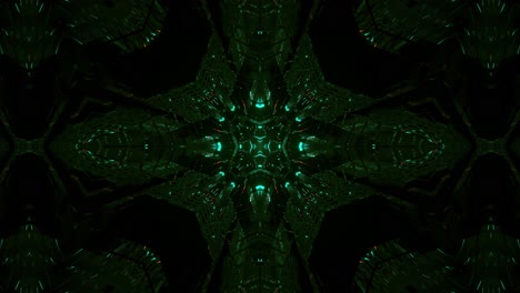 resumen de secuencia caleidoscópica de color verde con infinitos patrones complejos sobre fondo oscuro